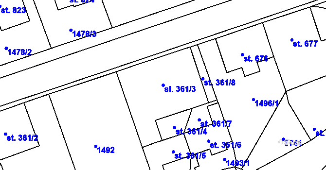 Parcela st. 361/3 v KÚ Rožnov pod Radhoštěm, Katastrální mapa