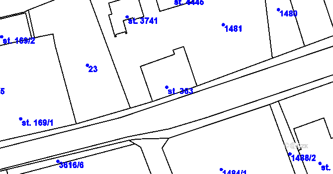 Parcela st. 363 v KÚ Rožnov pod Radhoštěm, Katastrální mapa