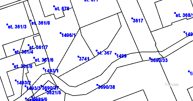 Parcela st. 367 v KÚ Rožnov pod Radhoštěm, Katastrální mapa