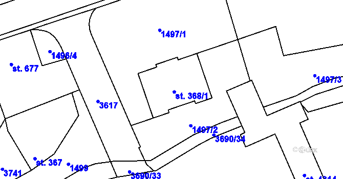 Parcela st. 368/1 v KÚ Rožnov pod Radhoštěm, Katastrální mapa