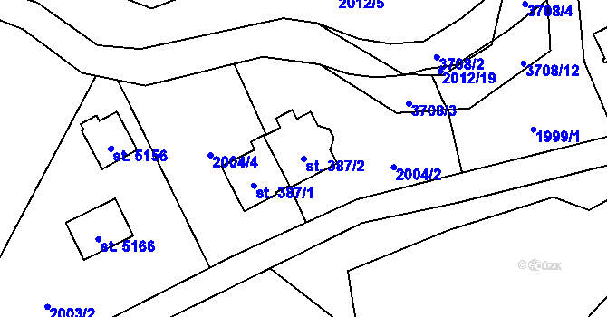 Parcela st. 387/2 v KÚ Rožnov pod Radhoštěm, Katastrální mapa