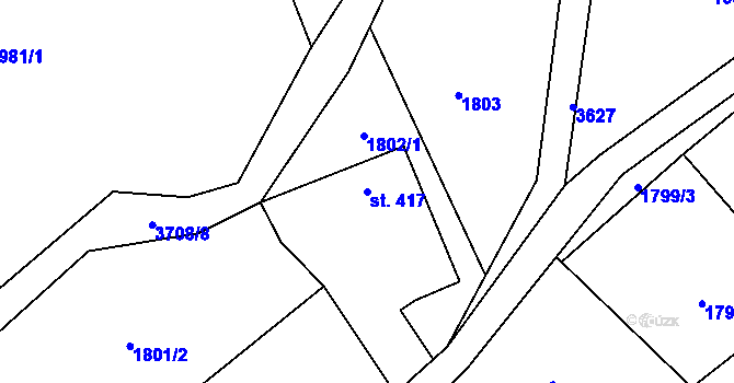 Parcela st. 417 v KÚ Rožnov pod Radhoštěm, Katastrální mapa