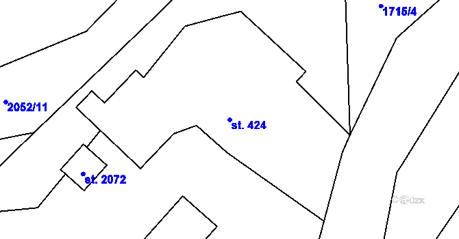 Parcela st. 424 v KÚ Rožnov pod Radhoštěm, Katastrální mapa