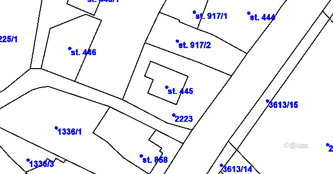 Parcela st. 445 v KÚ Rožnov pod Radhoštěm, Katastrální mapa