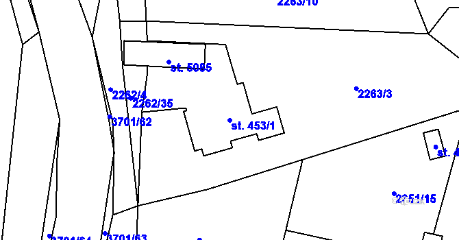 Parcela st. 453/1 v KÚ Rožnov pod Radhoštěm, Katastrální mapa