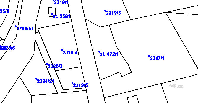 Parcela st. 472/1 v KÚ Rožnov pod Radhoštěm, Katastrální mapa