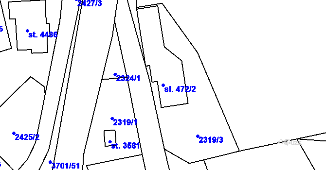 Parcela st. 472/2 v KÚ Rožnov pod Radhoštěm, Katastrální mapa