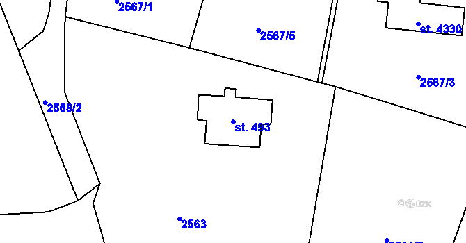 Parcela st. 493 v KÚ Rožnov pod Radhoštěm, Katastrální mapa