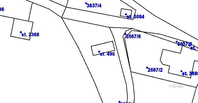 Parcela st. 495 v KÚ Rožnov pod Radhoštěm, Katastrální mapa