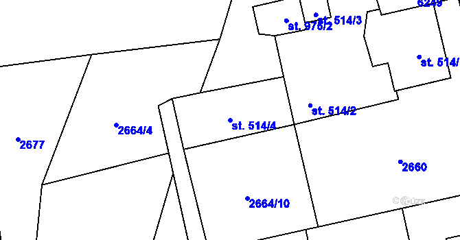 Parcela st. 514/4 v KÚ Rožnov pod Radhoštěm, Katastrální mapa