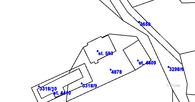 Parcela st. 593 v KÚ Rožnov pod Radhoštěm, Katastrální mapa