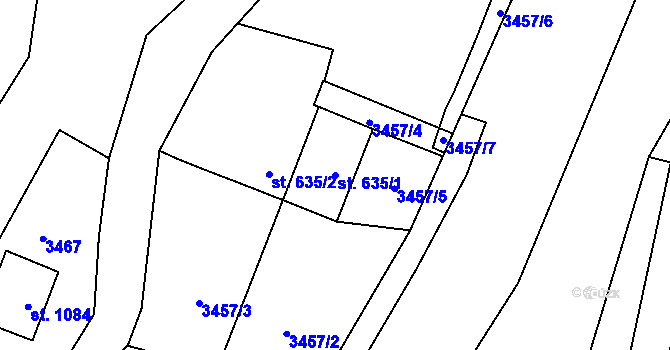 Parcela st. 635/1 v KÚ Rožnov pod Radhoštěm, Katastrální mapa