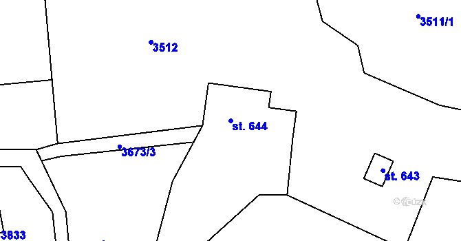 Parcela st. 644 v KÚ Rožnov pod Radhoštěm, Katastrální mapa