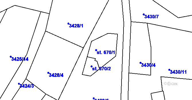 Parcela st. 670/1 v KÚ Rožnov pod Radhoštěm, Katastrální mapa
