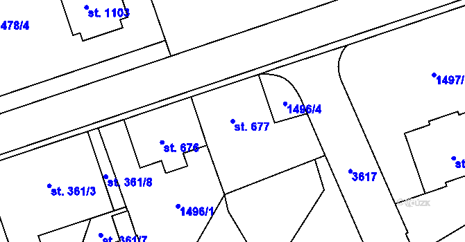 Parcela st. 677 v KÚ Rožnov pod Radhoštěm, Katastrální mapa