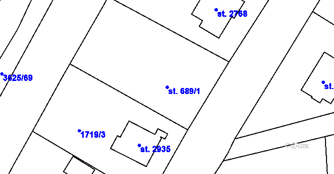 Parcela st. 689/1 v KÚ Rožnov pod Radhoštěm, Katastrální mapa