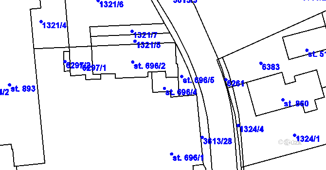 Parcela st. 696/4 v KÚ Rožnov pod Radhoštěm, Katastrální mapa