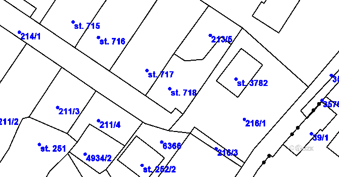 Parcela st. 718 v KÚ Rožnov pod Radhoštěm, Katastrální mapa