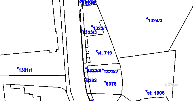 Parcela st. 719 v KÚ Rožnov pod Radhoštěm, Katastrální mapa