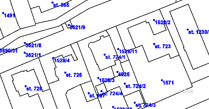 Parcela st. 724/1 v KÚ Rožnov pod Radhoštěm, Katastrální mapa