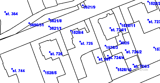 Parcela st. 725 v KÚ Rožnov pod Radhoštěm, Katastrální mapa