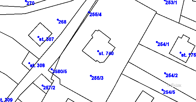 Parcela st. 740 v KÚ Rožnov pod Radhoštěm, Katastrální mapa