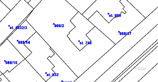 Parcela st. 758 v KÚ Rožnov pod Radhoštěm, Katastrální mapa