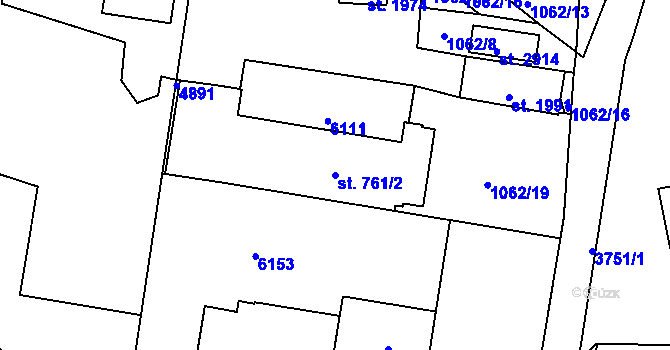 Parcela st. 761/2 v KÚ Rožnov pod Radhoštěm, Katastrální mapa