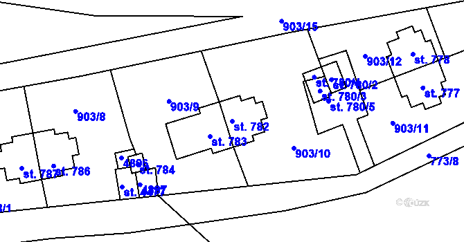 Parcela st. 782 v KÚ Rožnov pod Radhoštěm, Katastrální mapa