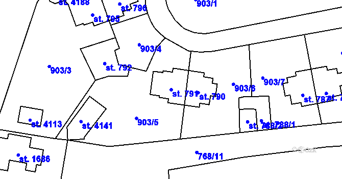 Parcela st. 791 v KÚ Rožnov pod Radhoštěm, Katastrální mapa