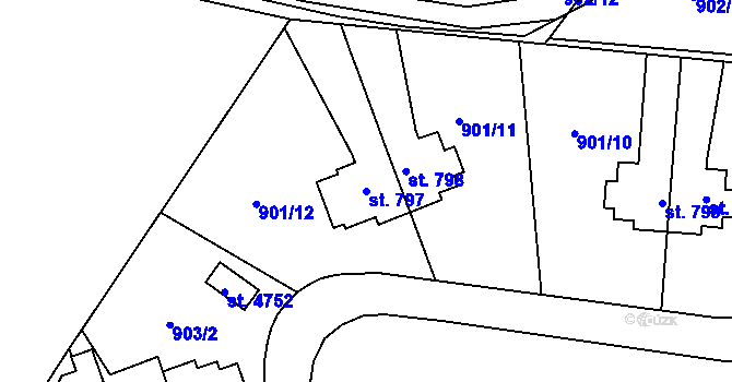 Parcela st. 797 v KÚ Rožnov pod Radhoštěm, Katastrální mapa