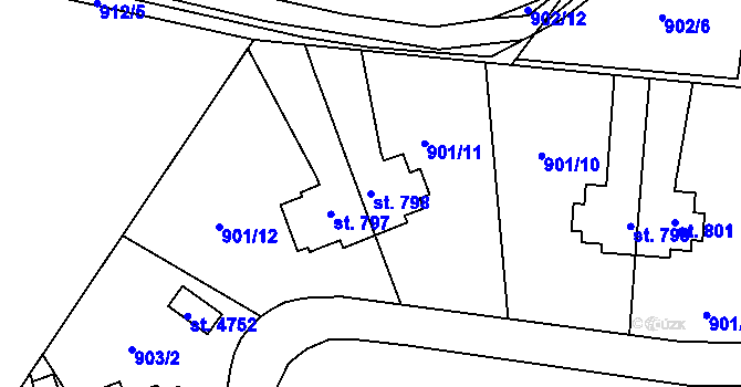 Parcela st. 798 v KÚ Rožnov pod Radhoštěm, Katastrální mapa