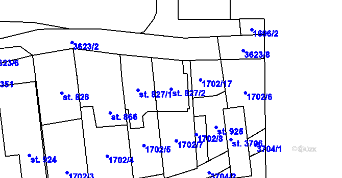 Parcela st. 827/2 v KÚ Rožnov pod Radhoštěm, Katastrální mapa