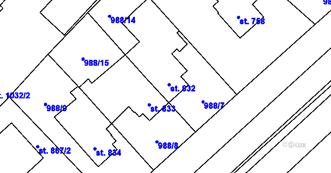 Parcela st. 832 v KÚ Rožnov pod Radhoštěm, Katastrální mapa