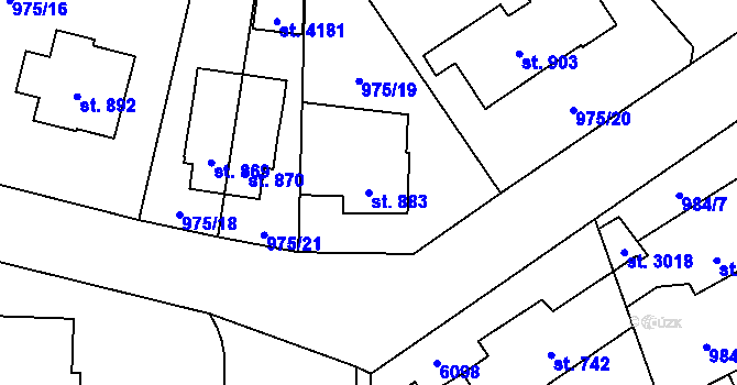Parcela st. 883 v KÚ Rožnov pod Radhoštěm, Katastrální mapa