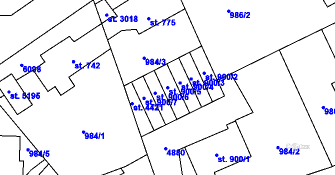 Parcela st. 900/5 v KÚ Rožnov pod Radhoštěm, Katastrální mapa