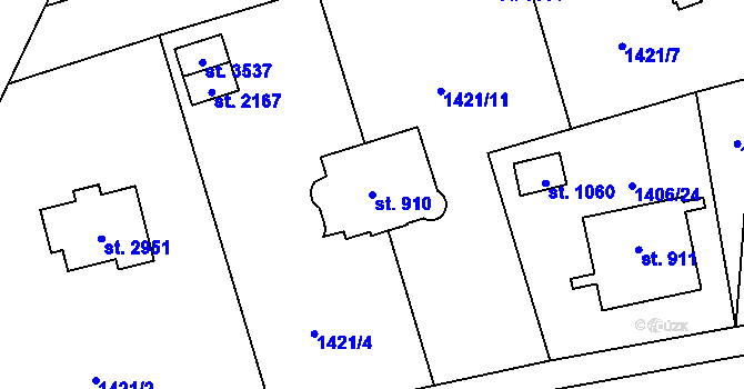 Parcela st. 910 v KÚ Rožnov pod Radhoštěm, Katastrální mapa