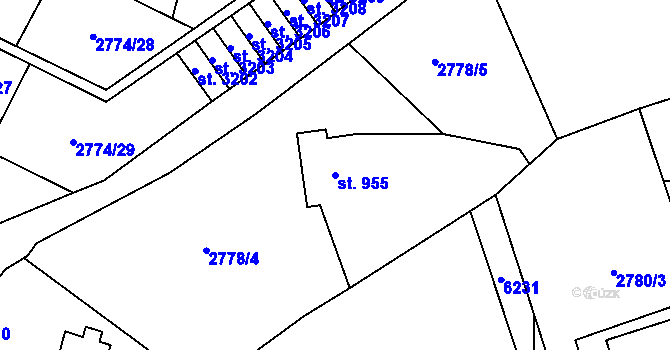 Parcela st. 955 v KÚ Rožnov pod Radhoštěm, Katastrální mapa