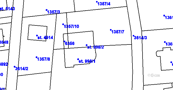 Parcela st. 998/2 v KÚ Rožnov pod Radhoštěm, Katastrální mapa