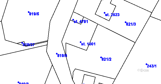 Parcela st. 1001 v KÚ Rožnov pod Radhoštěm, Katastrální mapa