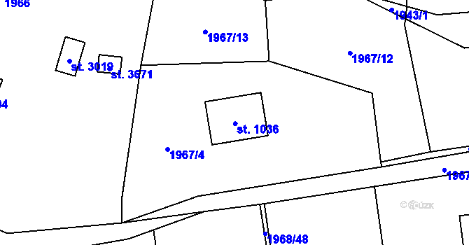 Parcela st. 1036 v KÚ Rožnov pod Radhoštěm, Katastrální mapa