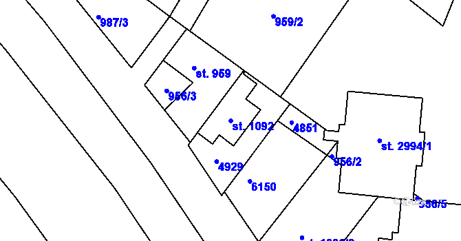 Parcela st. 1092 v KÚ Rožnov pod Radhoštěm, Katastrální mapa