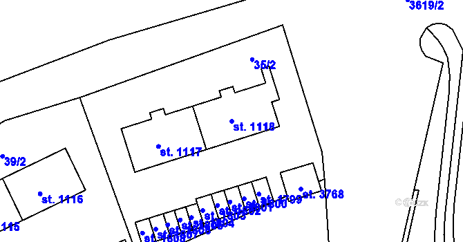 Parcela st. 1118 v KÚ Rožnov pod Radhoštěm, Katastrální mapa