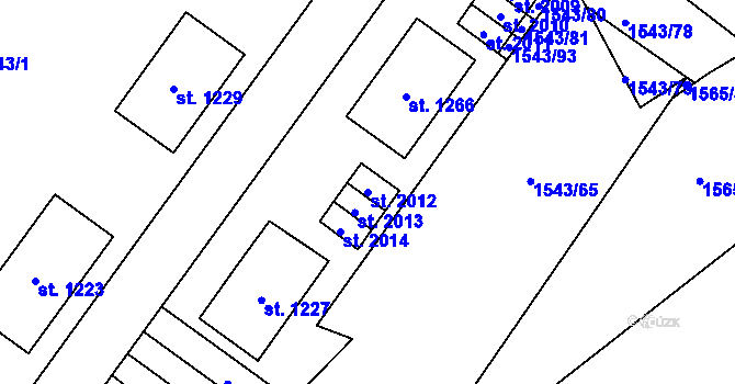 Parcela st. 2012 v KÚ Rožnov pod Radhoštěm, Katastrální mapa