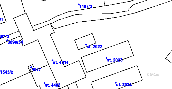 Parcela st. 2022 v KÚ Rožnov pod Radhoštěm, Katastrální mapa