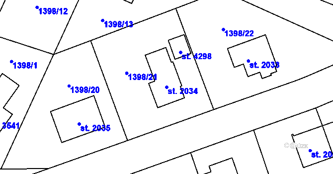 Parcela st. 2034 v KÚ Rožnov pod Radhoštěm, Katastrální mapa