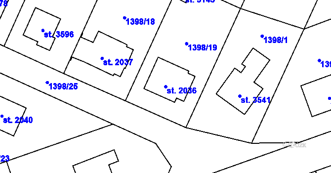 Parcela st. 2036 v KÚ Rožnov pod Radhoštěm, Katastrální mapa