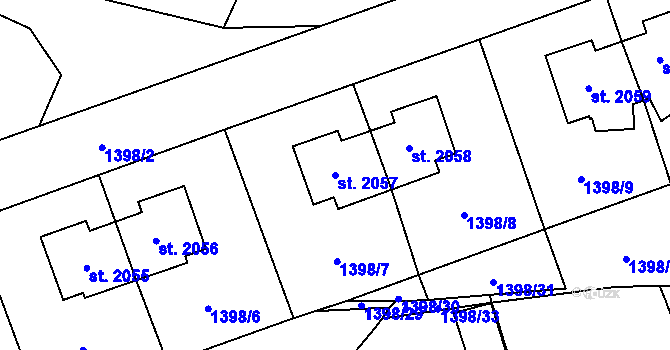 Parcela st. 2057 v KÚ Rožnov pod Radhoštěm, Katastrální mapa