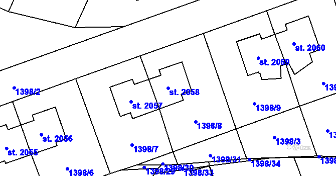 Parcela st. 2058 v KÚ Rožnov pod Radhoštěm, Katastrální mapa