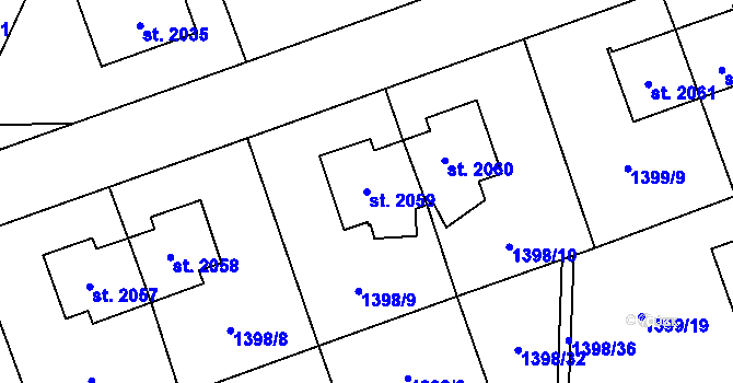 Parcela st. 2059 v KÚ Rožnov pod Radhoštěm, Katastrální mapa